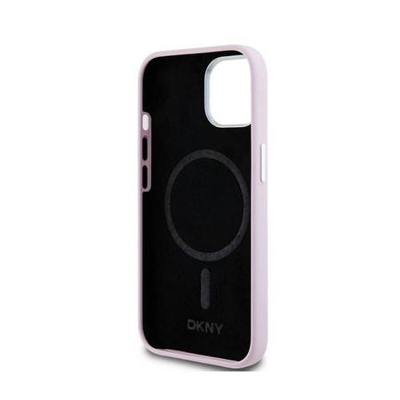 DKNY Liquid Silicone Small Metal Logo MagSafe - Etui iPhone 15 / 14 / 13 (różowy) (DKHMP15SSMCHLP)