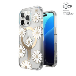 Speck Presidio Lux ClickLock & MagSafe - Etui iPhone 16 Pro (Sunshine Daisies / Clear / Gold) (150747-3257)
