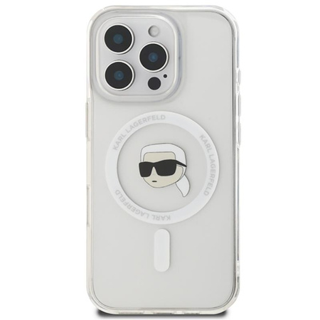 Karl Lagerfeld IML Metal Karl Head MagSafe - Etui iPhone 16 Pro Max (biały) (KLHMP16XHLSKIH)