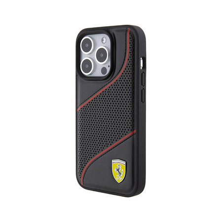 Ferrari Perforated Waves Metal Logo - Etui iPhone 15 Pro (czarny) (FEHCP15LPWAK)