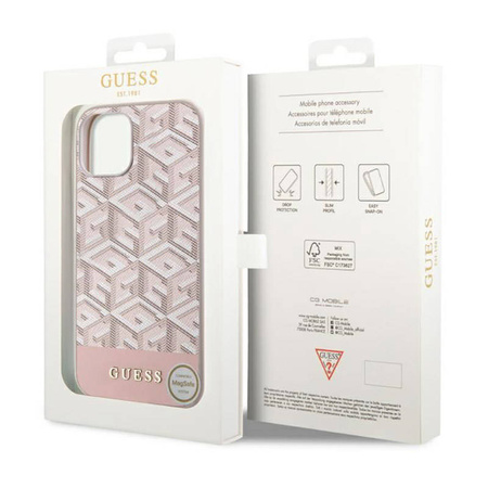 Guess GCube Stripes MagSafe - Etui iPhone 14 Plus (Różowy) (GUHMP14MHGCFSEP)