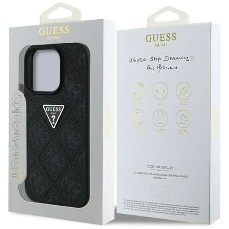 Guess Hot Stamp 4G Pattern Triangle Metal Logo - Etui do iPhone 16 Pro Max (czarny) (GUHCP16XPGP4STRK)