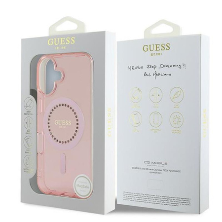 Guess IML Rhinestones MagSafe - Etui iPhone 16 (różowy) (GUHMP16SPFTDTEP)