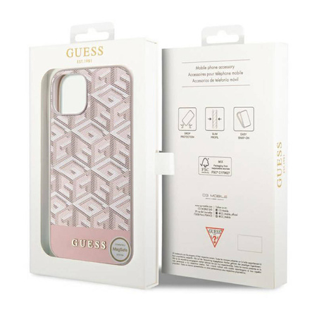 Guess GCube Stripes MagSafe - Etui iPhone 14 (Różowy) (GUHMP14SHGCFSEP)