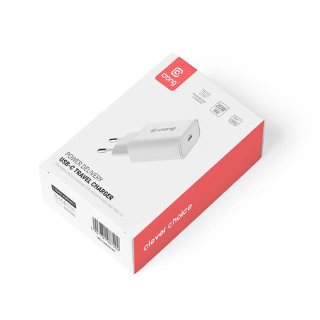 Crong USB-C Travel Charger – Ładowarka sieciowa USB-C Power Delivery 20W (biały) (CRG-TUSBC20-WHI)