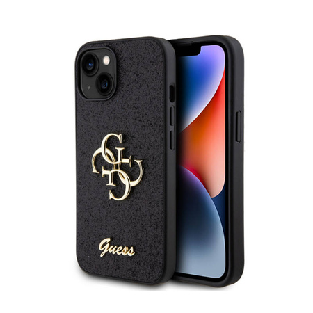 Guess Glitter Script Big 4G - Etui iPhone 15 (czarny) (GUHCP15SHG4SGK)