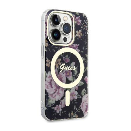 Guess Flower MagSafe - Etui iPhone 14 Pro (Czarny) (GUHMP14LHCFWSK)