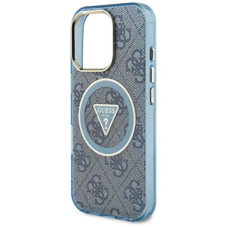 Guess IML Metal Glitter 4G Circle Triangle MagSafe - Etui do iPhone 16 Pro Max (niebieski) (GUHMP16XHG4PRTGB)