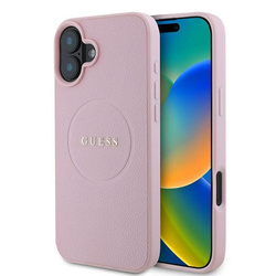 Guess Grained Ring MagSafe - Etui iPhone 16 Plus (różowy) (GUHMP16MPGHSMMP)