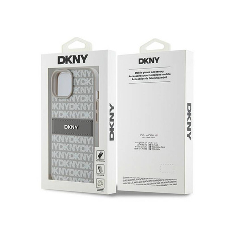 DKNY Leather Mono Stripe & Metal Logo - Etui iPhone 15 / 14 / 13 (beżowy) (DKHCP15SPRTHSLE)