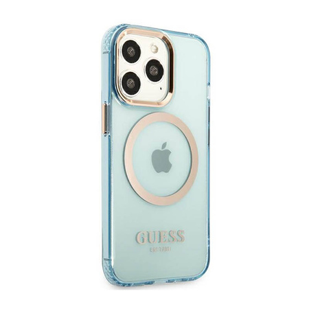 Guess Gold Outline Translucent MagSafe - Etui iPhone 13 Pro (niebieski) (GUHMP13LHTCMB)