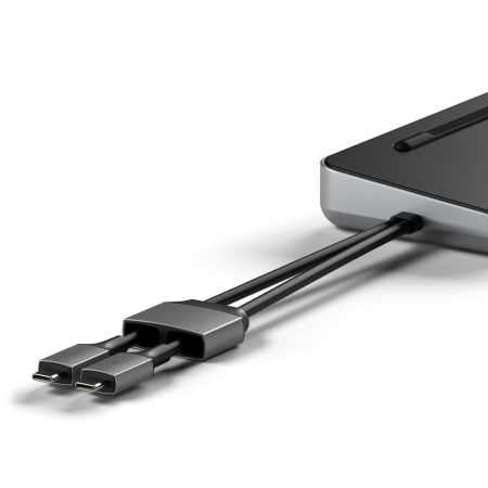 Satechi Dual Dock Stand - stacja dokująca do MacBook z podwójnym USB-C (USB-C PD 75W, 2x USB-C 5Gbps i 10 Gbps, 2x HDMI 2.0, 1x DisplayPort 1.4, 2x USB-A 5Gbps i 10 Gbps, Gigabit Ethernet, 1x M.2 SATA/NVMe SSD Port) (space gray) (ST-DDSM)