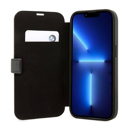 BMW Booktype Leather Stamp Blue Lines - Etui iPhone 14 Pro Max (czarny) (BMBKP14X22RVSK)