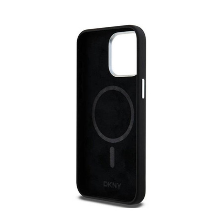 DKNY Liquid Silicone Small Metal Logo MagSafe - Etui iPhone 15 Pro Max (czarny) (DKHMP15XSMCHLK)