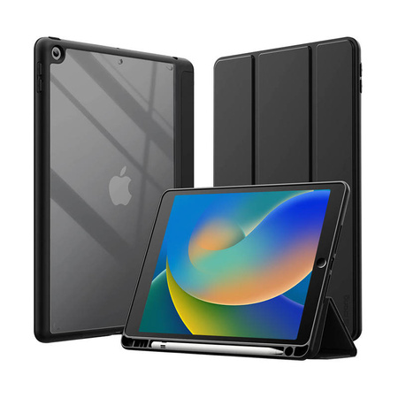 Crong PrimeFolio – Etui iPad 10.2” (2021-2019) z podstawką i schowkiem na Apple Pencil (czarny/przezroczysty) (CRG-PRF-IPD102-BLK)