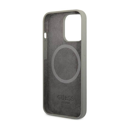 Guess Silicone Logo Plate MagSafe - Etui iPhone 13 Pro Max (szary) (GUHMP13XSPLG)