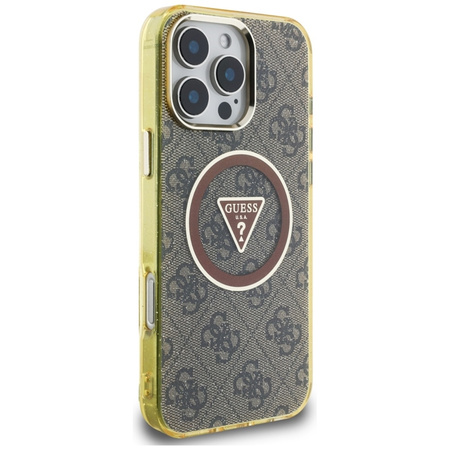 Guess IML Metal Glitter 4G Circle Triangle MagSafe - Etui do iPhone 16 Pro Max (brązowy) (GUHMP16XHG4PRTGW)