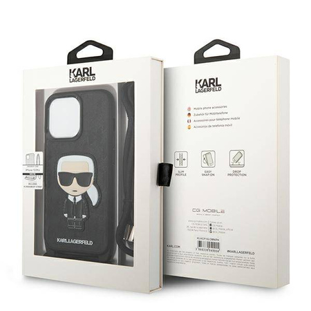 Karl Lagerfeld Monogram Leather Patch and Cord Iconik - Etui iPhone 13 Pro (KLHCP13LCMNIPK)