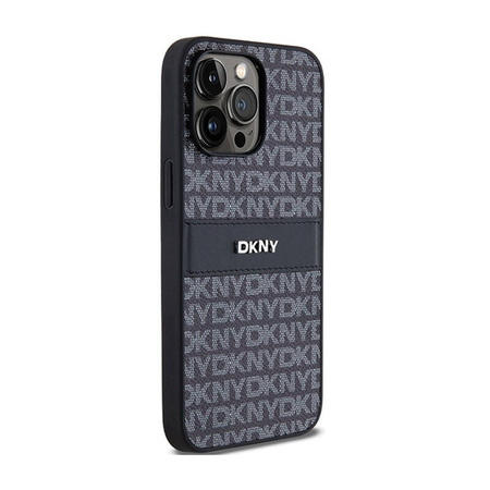 DKNY Leather Mono Stripe & Metal Logo - Etui iPhone 14 Pro Max (czarny) (DKHCP14XPRTHSLK)