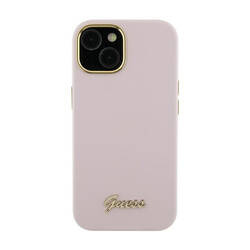Guess Silicone Script Metal Logo & Frame - Etui iPhone 15 Pro Max (różowy) (GUHCP15XSMBSLP)