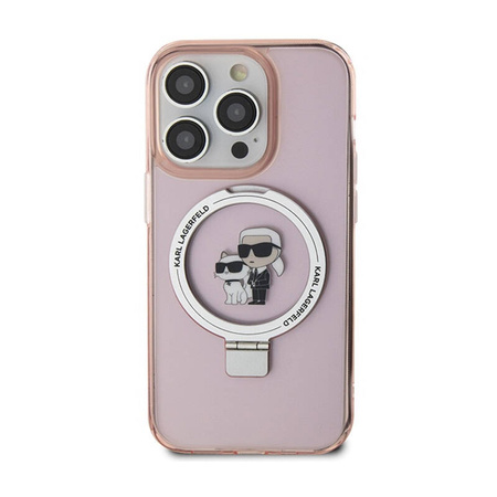Karl Lagerfeld Ring Stand Karl & Choupette MagSafe - Etui iPhone 15 Pro (różowy) (KLHMP15LHMRSKCP)