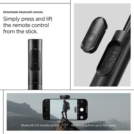 Spigen S541W Bluetooth Selfie Stick Tripod - Statyw na smartfon / uchwyt selfie stick (Black) (AMP09336)