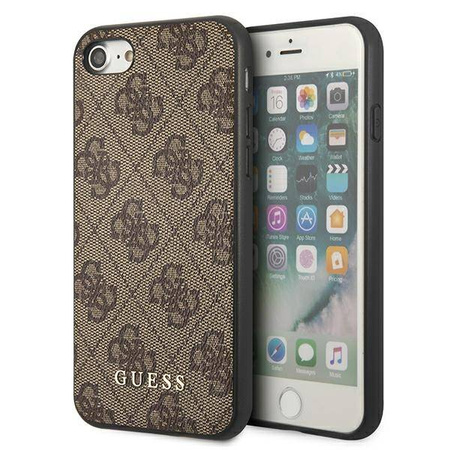 Guess 4G Metal Gold Logo – Etui iPhone SE 2022 / SE 2020 / 8 / 7 (brązowy) (GUHCI8G4GFBR)