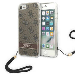 Guess 4G Print Cord - Etui ze smyczką iPhone SE 2022 /SE 2020 / 8 / 7 (Brown) (GUOHCI8H4STW)