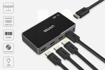 Unitek Rozgałęźnik sygnału HDMI 1.4, 1 IN - 4 OUT, 4K, czarny (V1109A)