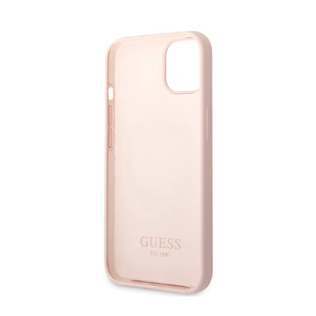Guess Silicone Logo Plate MagSafe - Etui iPhone 13 Mini (różowy) (GUHMP13SSBPLP)
