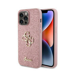Guess Glitter Script Big 4G - Etui iPhone 15 Pro (różowy) (GUHCP15LHG4SGP)