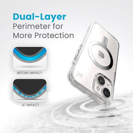 Speck Presidio Perfect-Clear ClickLock & MagSafe - Etui iPhone 16e / iPhone 15 / iPhone 14 / iPhone 13 (Clear / Chrome Finish / Serene Silver) (150441-3199)