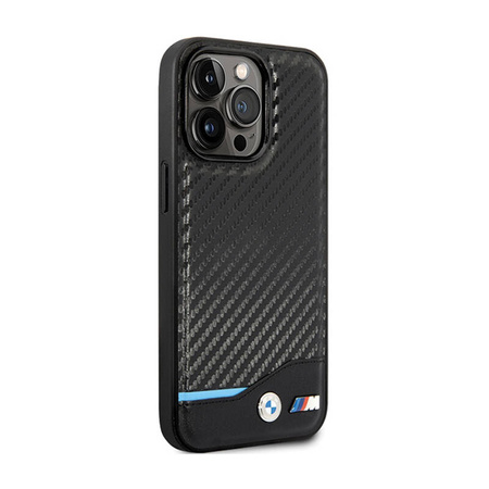 BMW Leather Carbon Blue Line - Etui iPhone 13 Pro Max (Czarny) (BMHCP13X22NBCK)