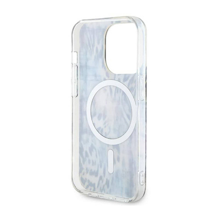 Guess Leopard MagSafe - Etui iPhone 14 Pro Max (Niebieski) (GUHMP14XHLEOPWB)
