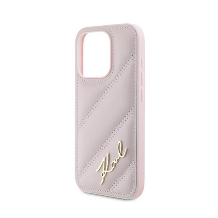 Karl Lagerfeld Diagonal Quilted Script - Etui iPhone 15 Pro (różowy) (KLHCP15LPQDSMGP)