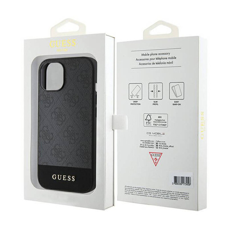 Guess 4G Bottom Stripe Metal Logo Collection - Etui iPhone 15 (szary) (GUHCP15SG4GLGR)