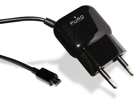 PURO Mini Travel Charger - Przenośna ładowarka sieciowa z kablem Micro USB (czarny) (MTCMICROBLK)