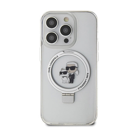 Karl Lagerfeld Ring Stand Karl & Choupette MagSafe - Etui iPhone 14 Pro (biały) (KLHMP14LHMRSKCH)