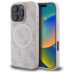 Guess 4G Ring Classic Logo MagSafe - Etui iPhone 16 Pro Max (różowy) (GUHMP16XG4GFRP)