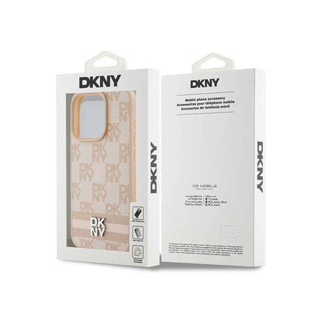 DKNY Leather Checkered Mono Pattern & Printed Stripes - Etui iPhone 15 Pro Max (różowy) (DKHCP15XPCPTSSP)