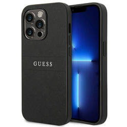 Guess Saffiano Metal Logo Stripes - Etui iPhone 14 Pro (czarny) (GUHCP14LPSASBBK)