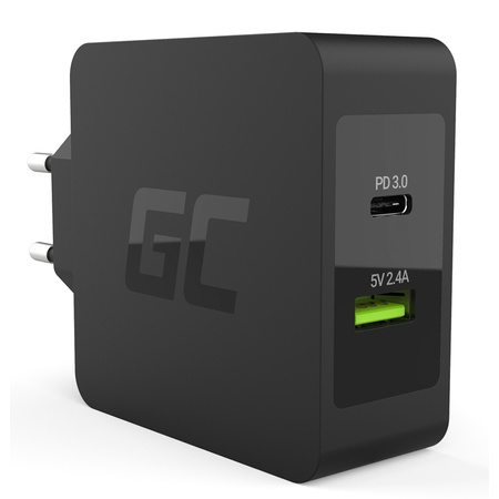 Green Cell - Ładowarka USB-C 45W PD z przewodem USB-C i dodatkowym portem USB (CHAR10)