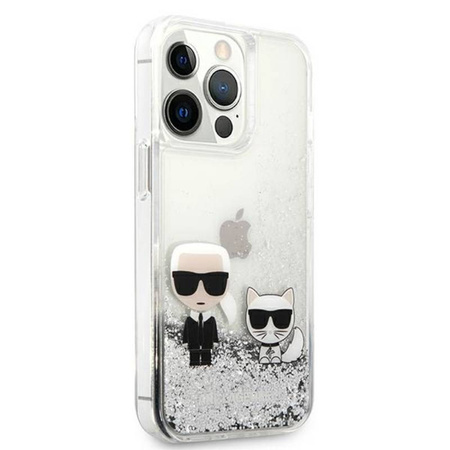 Karl Lagerfeld Liquid Glitter Karl & Choupette - Etui iPhone 13 Pro (srebrny) (KLHCP13LGKCS)