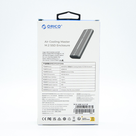 Orico Obudowa SSD M.2 NVMe, USB-C 40 Gbps, z wentylatorem, metalowa (ACOM2-U4-GY-BP)
