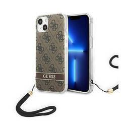 Guess 4G Print Cord - Etui ze smyczką iPhone 14 Plus (brązowy) (GUOHCP14MH4STW)