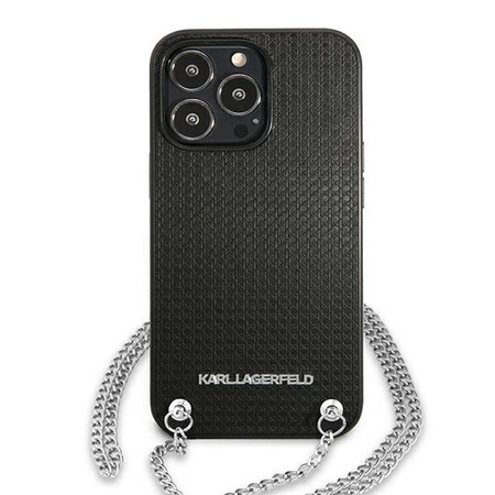 Karl Lagerfeld Leather Textured and Chain - Etui iPhone 13 Pro Max (czarny) (KLHCP13XPMK)