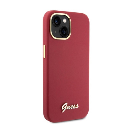 Guess Silicone Script Metal Logo & Frame - Etui iPhone 15 (magenta) (GUHCP15SSMBSLM)