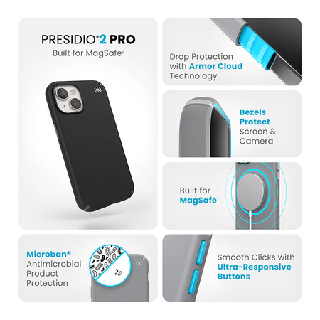 Speck Presidio2 Pro Magsafe - Etui iPhone 16e / iPhone 15 / iPhone 14 / iPhone 13 (Black / Slate Grey / White) (150558-3205)