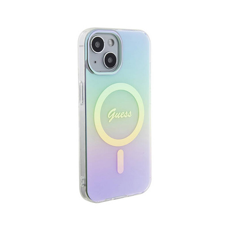 Guess IML Iridescent MagSafe - Etui iPhone 15 (turkusowy) (GUHMP15SHITSQ)