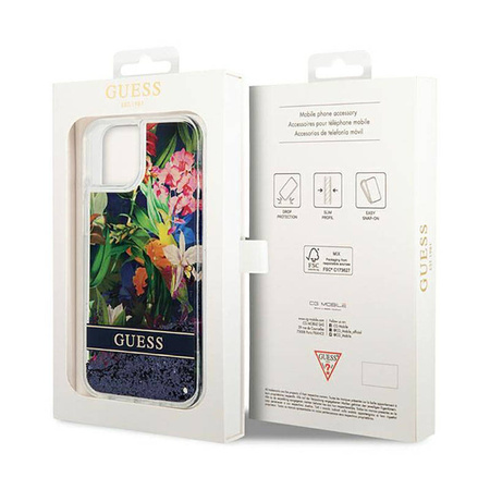 Guess Liquid Glitter Flower – Etui iPhone 14 (niebieski) (GUHCP14SLFLSB)